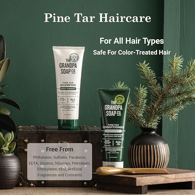 The Grandpa Soap Company Pine Tar Shampoo - Cleanses and Moisturizes Dry Scalp, With Pine Tar and Tea Tree Oil, All Hair Types, Vegan, Sulfates and Parabens Free, 8 Fl Oz 2 Pack