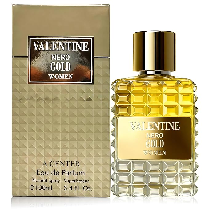 A CENTER Valentine Nero Golden Eau de Parfum Perfume for Women 3.4 Fl Oz | Long Lasting Deep Floral & Amber Fragrance | Gold Glass Spray Bottle | Cologne Gift Daily Use