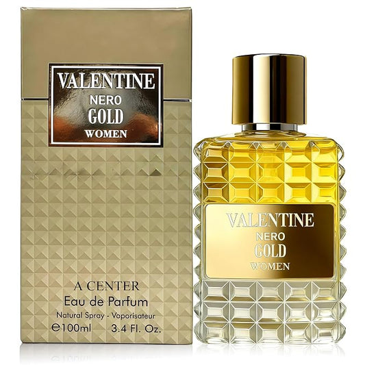 A CENTER Valentine Nero Golden Eau de Parfum Perfume for Women 3.4 Fl Oz | Long Lasting Deep Floral & Amber Fragrance | Gold Glass Spray Bottle | Cologne Gift Daily Use