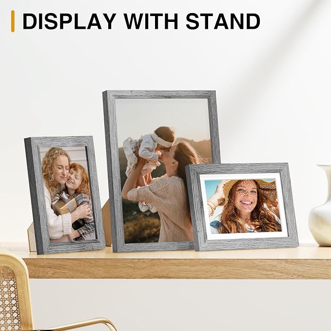 Vittanly 15 Pack Picture Frames Collage Wall Decor, Wall/Tabletop Display | Grey, Multi-Size Gallery Wall Frame Set: 3pcs 8x10, 6pcs 5x7, 6pcs 4x6. Picture Frame Set for Family