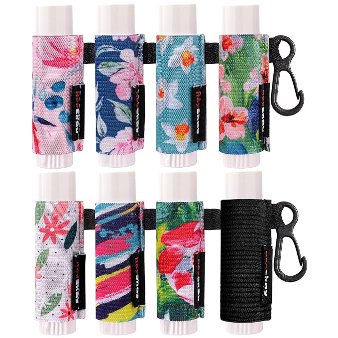 HEYSKAY 8PCS Lip Balm Keychain Holder Compatible with Chapstick, Stocking Stuffers Gifts Keychain Lip Gloss Holder Key Chain Lipstick Holder Sleeves