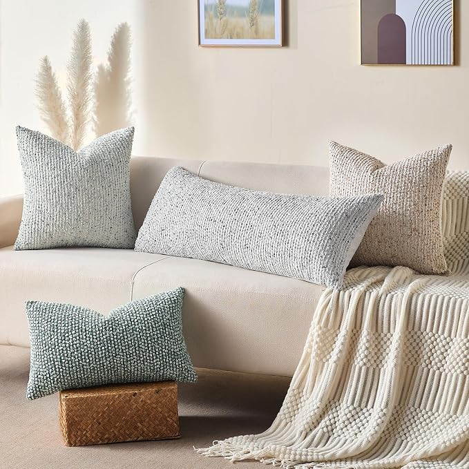 Allorry Soft Wool Decorative Throw Pillow Covers 14x36 Blue SY011C14 | Cozy Soft Touch,Neutral Textured Boho Cushion Covers for Modern Farmhouse Sofa Bedroom Living Room Decor
