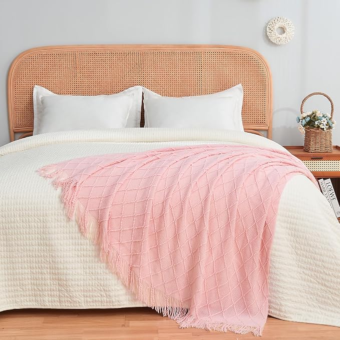 inhand Pink Knitted Throw Blanket for Couch and Bed, 50"x60" | Gifts for Mom from Daughter Son, Romantic Decor for Her Him Girlfriend Wife, Farmhouse Warm Woven for Women, Soft Cozy Knit