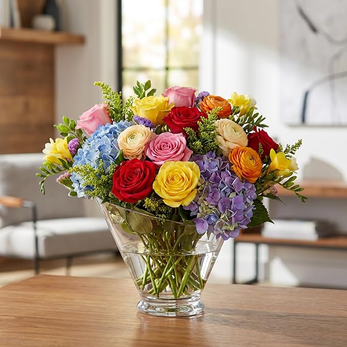WGVI Slant Cut Calyx Glass Vase, Width 9", Height 7.75", Clear Terrarium, Candy Dish, Fruit Jar, Floral Container for Wedding Party Event, Home Office Decor, 1 Piece