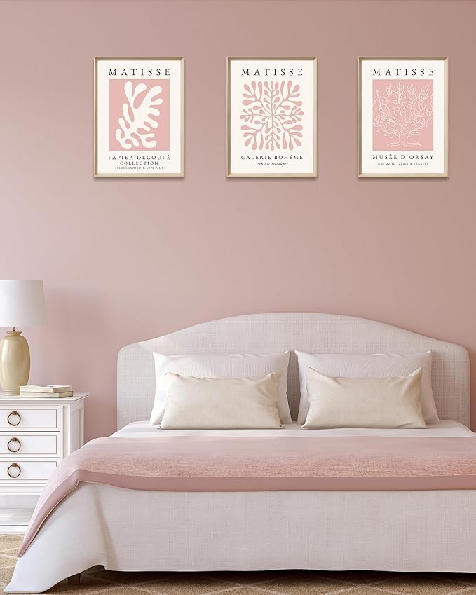 Framed Matisse Pink Wall Art Set of 3, Abstract Canvas Prints | 12x16IN High Framed Design Canvas Prints, Matisse Inspired Minimalist Wall Decor for Living Room Bedroom Bathroom