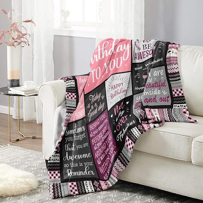 Ivivis Birthday Gifts for Women Girls Throw Blanket 50"X40", Happy Birthday Decorations, Unique Bday Gift Ideas for Her Daughter Friends Mom Sister Wife Grandma
