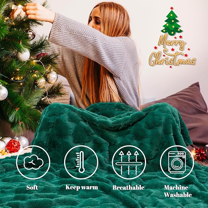 Green Christmas Throw Blanket - Christmas Blankets and Throws Green Gifts for Men Women - Soft Cozy Fuzzy Faux Fur Throw Blanket 50x60 Inch Xmas Decorations for Room Couch Sofa Bed