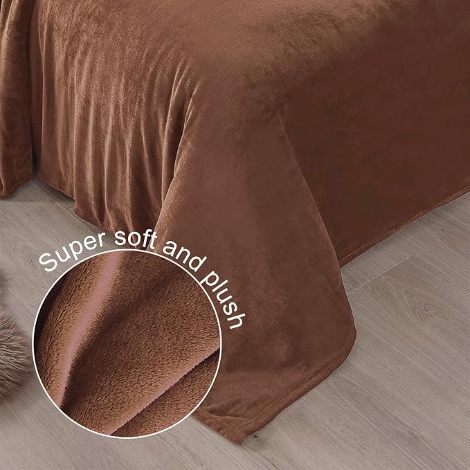 Exclusivo Mezcla Soft Fleece Blanket King Size for Bed, Brown | 104x90 Inches, Double-Sided Brushed Flannel, Lightweight Plush Cozy Blanket for Home Decor, All Season, Machine Washable