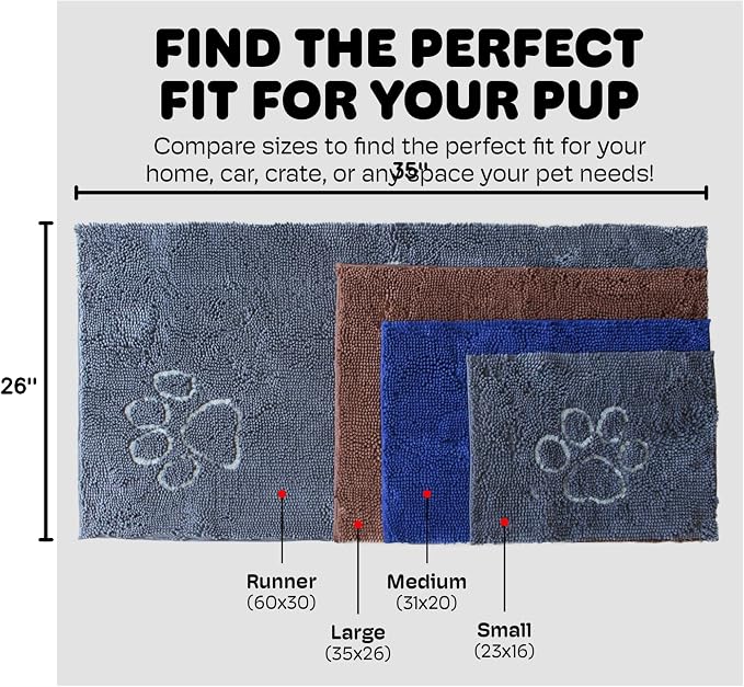 Dog Gone Smart Dirty Dog Doormat - Fast Drying Rug - Brown, 35 x 26 in | Super Gripper Backing for Clean Floors - Absorbent MIcrofiber and Machine Washable Mat for Muddy Paws