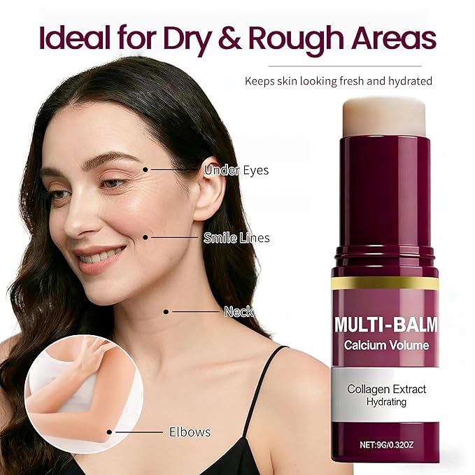 Calcium Multi Balm Stick for Face & Eyes, Hydrating Moisturizing Stick with Collagen, Multi-Purpose Skin Balm for Dry Skin, Neck, Lips – Travel Size 9g