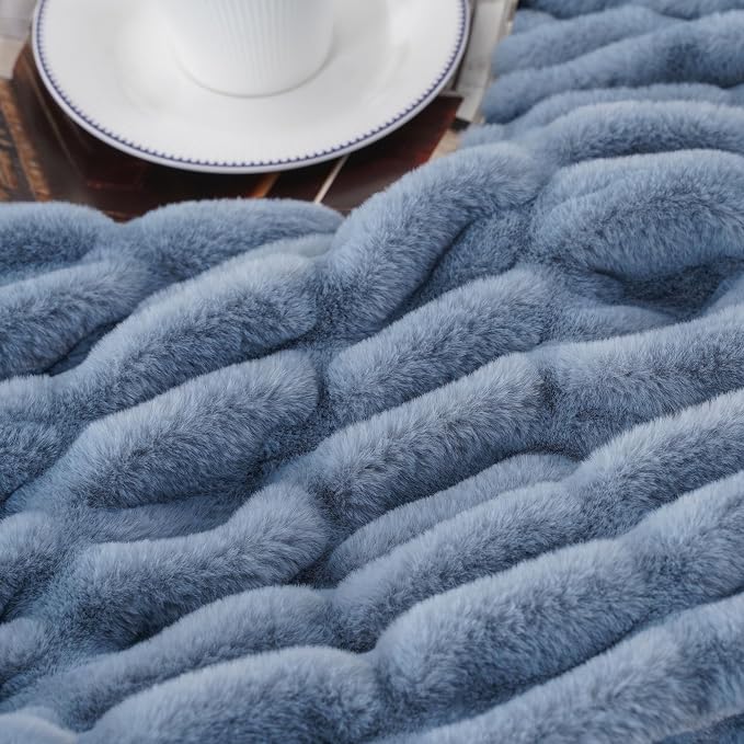 BATTILO Super Soft Faux Fur Throw Blanket for Couch, 50"x60", Doube Side | Dusty Blue Throw Blanket, Cozy Plush Thick Warm Mink Faux Fur Blanket For Bed, Sofa Living Room