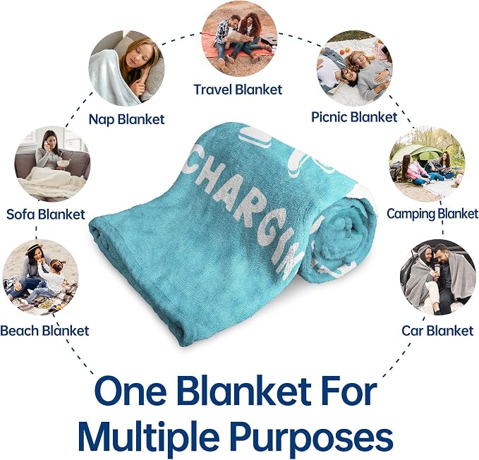Leebbsin Funny Gifts for Wife, Anniversary Wedding Gifts for Wife | Wife is Charging Sloth Blanket 60" x 50", Cyan, Christmas Mothers Day Birthday Gift for Wifey from Husband