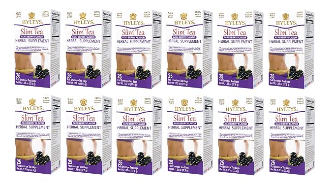 Hyleys Slim Tea Acai Berry Flavor - Weight Loss Herbal Supplement Cleanse and Detox - 25 Tea Bags (12 Pack)