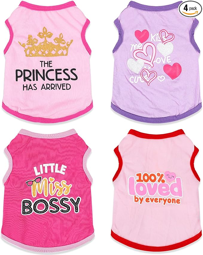 4 Pieces Puppy Clothes for Small Dogs Girl Girl Dog Clothes Cute Soft Dog Shirts Female Doggie Shirts Pet Clothing (Medium)