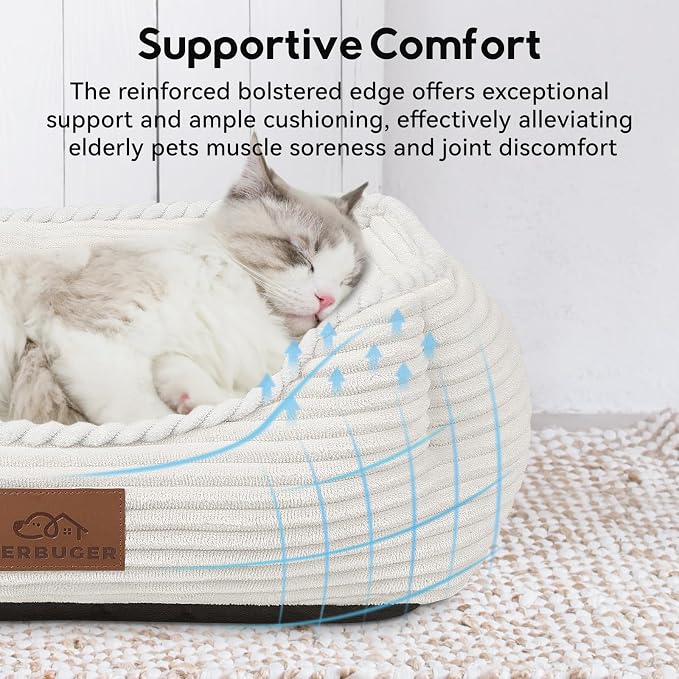 Zerbuger 20in Cream Rectangle Cat Dog Bed Machine Washable Sleeping Sofa | for Large Medium Small Pets Indoor Outdoor, Non-Slip Bottom Soft Puppy Bed Durable Orthopedic Calming Pet Cuddler