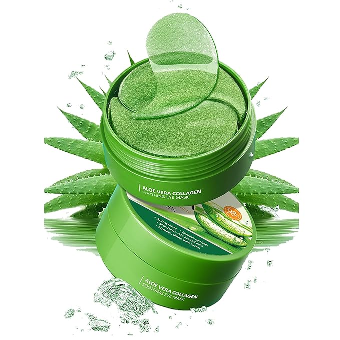 AKARY Aloe Vera Under Eye Patches for Dark Circles, Puffy Eyes & Wrinkles, 98% Aloe Essence & Collagen Infused Eye Masks, Smoothing, Hydrating, Firming Care, Fine Lines, Eye Bags Reduction (60 Pcs)