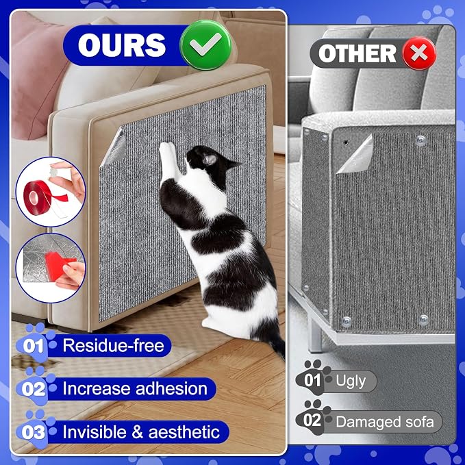 ENONCI 78.7x15.8 Cat Scratch Pad, Furniture Protector for Couch Corners | Trimmable, No-Shedding Cat Scratch Pad with Self-Adhesive Backing for Climbing, Protects Walls, Carpet and Couch