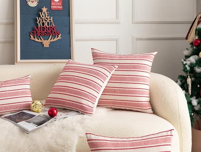 Cethom Christmas Valentines Pillow Covers, Boho Textured Red Pillow Case, Pillow Covers 22 x 22 Inch Set of 2 Valentines Day Decoration, Chair Sofa Bedroom Living Room Home Holiday Decor Cushion Case