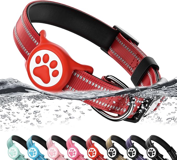 Premium Airtag Dog Collar，with IP68 Waterproof AirTag Holder,Red,S | Soft,Breathable,Nylon Padded,Reflective,Ultra-Durable Buckle,Adjustable,Comfortable for Small Medium Large Dogs