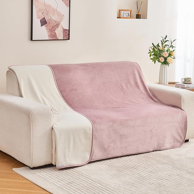Waterproof Blanket Bed Cover 60"x80" for Adults or Pets, Dusty Pink | Soft Pet Blanket for Dogs Cats, Reversible Leakproof Blanket for Bed Couch Sofa, Furniture Protector