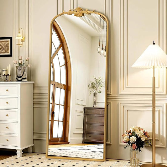 Besdomus Vintage Mirror Full Length: 21"x56" Gold Long Arched Body Mirrors | French Floor Standing Metal Framed - Antique Baroque Traditional Ornate - Ideal for Foyer/Cloakroom/Bedroom/Dressing Room