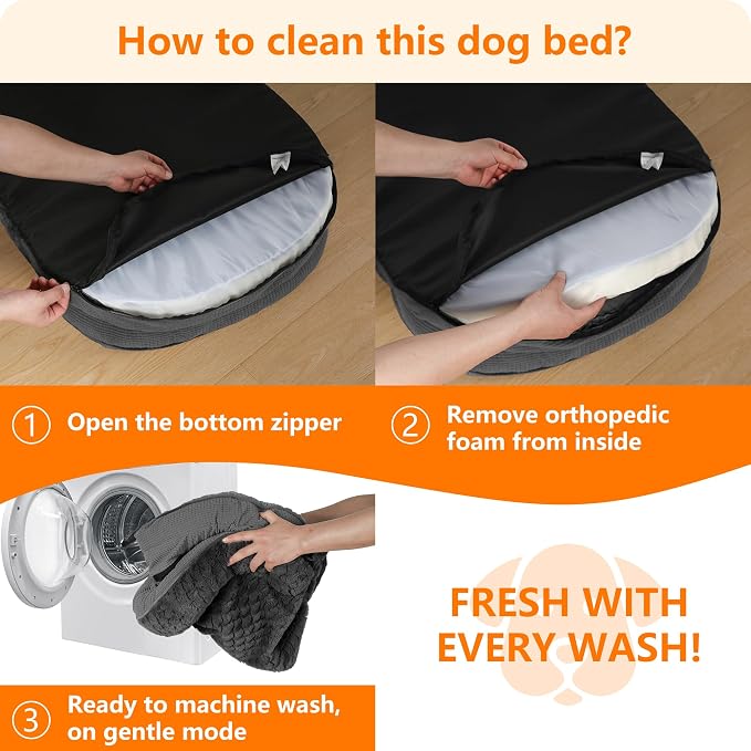 Dwanton Orthopedic Waterproof Medium Dog Bed Sofa, Gel Memory Foam, 36" | Egg-Crate Foam Dog Sofa, Washable Pet Bed with Four Sided Bolster Cushion, Removable Cover & Non-Slip Bottom, Dark Grey-1