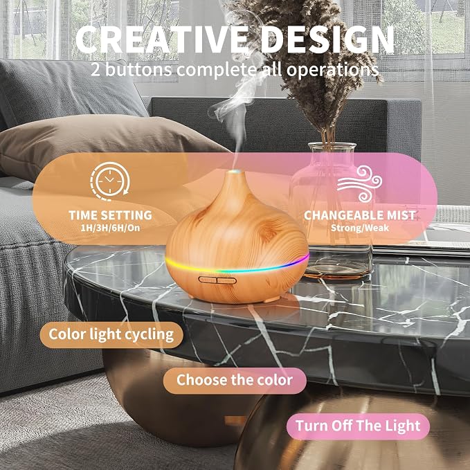 Aroma Diffuser for Essential Oil Large Room,Office Essential Oil Diffusers for Home Kids, Ambient Light Cool Mist humidifier for Bedroom Auto Off with 10 Essential Oils