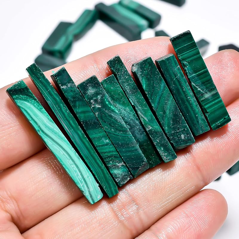 GEMKORA™ 50 carats Natural Malachite Gemstone Wholesale Flat Bars Lot, Jewelry Making Loose Gemstone, Polished Decor Specimen, DIY, Wire Wrapping, Healing Crystals, Bulk Gemstone Deal, 4 to 5pcs