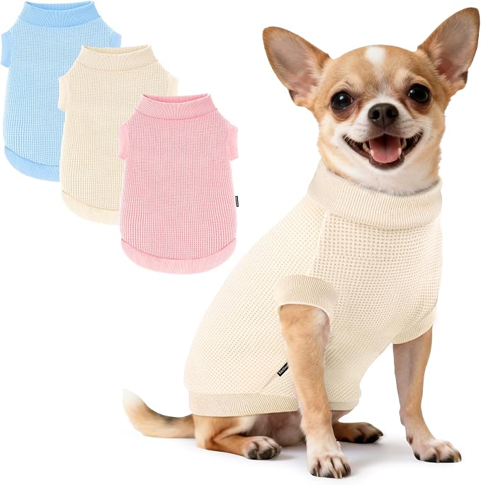 3 Pack Dog Shirt for Small Supplies Functional Waffle Dog Clothes Warm Soft Sweatshirt Outfit for Dogs Cats Pet Apparel