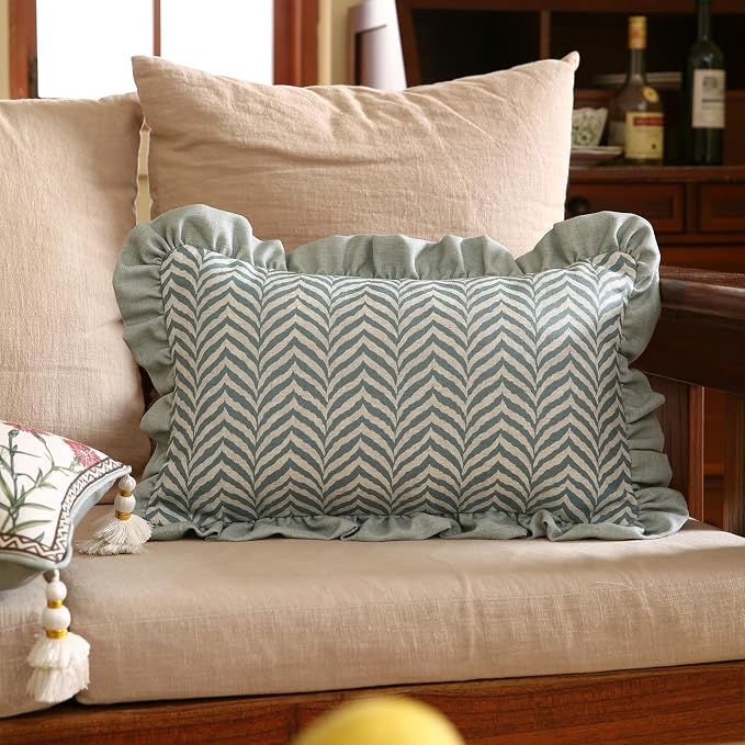 Vintage Elegant Linen Throw Pillow Cover,20"x12"-Serenity E | Designer French Rectangle Pillow Cover,Concealed Zipper Design,Floral Pattern,Sofa,Bedroom,Living Room,Lounge Chairs