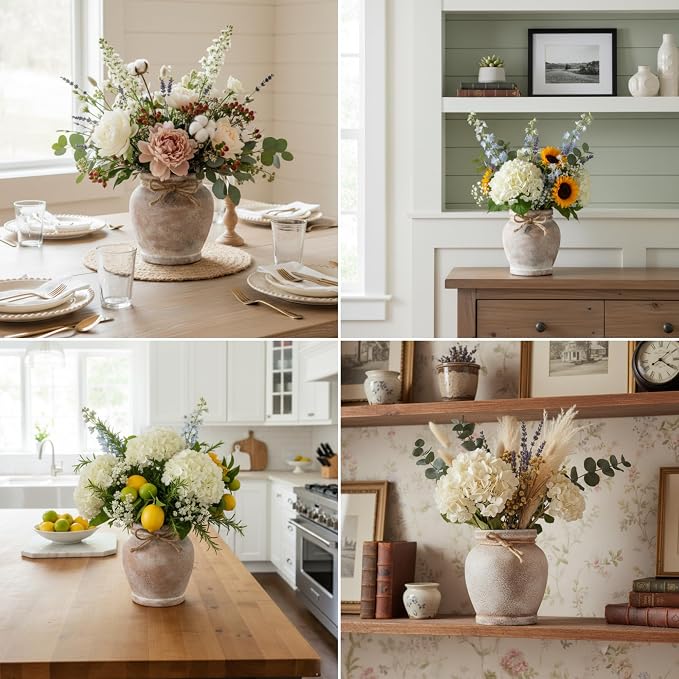 Lvases 6.5in Neutral Terracotta Ceramic Rustic Farmhouse Decor Flower Vase | small decorative vase for farmhouse home decor perfect neutral table centerpiece suitable living room floral arrangement