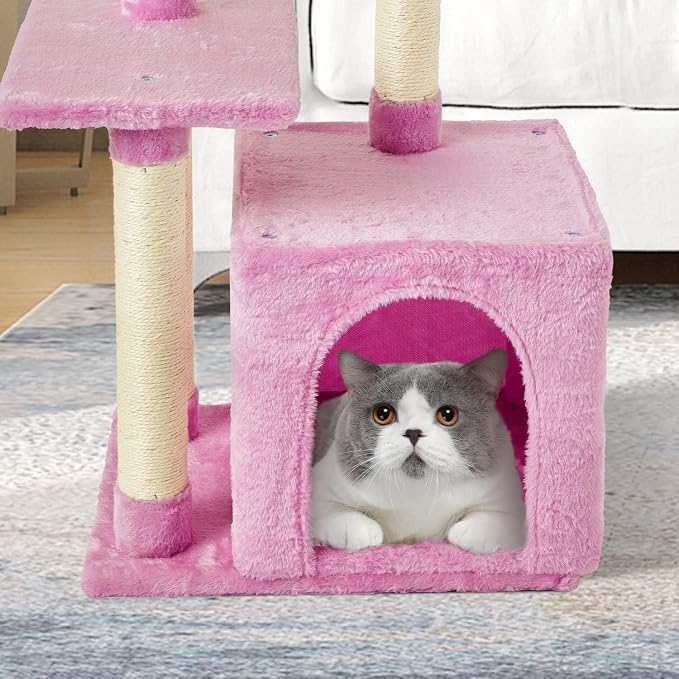 Cute Cat Tree Kitten Cat Tower Condo Cat Furniture Sisal Scratching Posts P | FISH&NAP For Indoor Jump Platform Activity Center Play House Pink