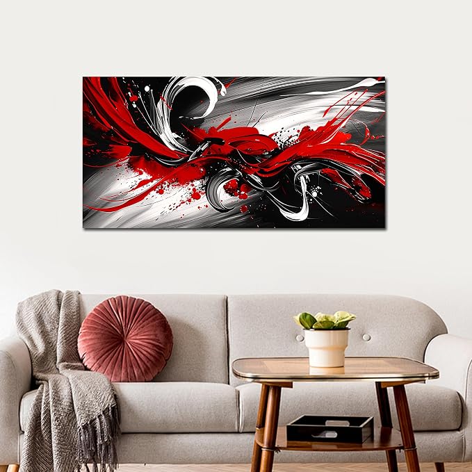 Black and White Red Large Canvas Wall Art for Living Room Framed Print Picture Painting Bedroom Office Wall Decor Modern Room Abstract Wall Decorations Artwork Size 20x40 Ready to Hang