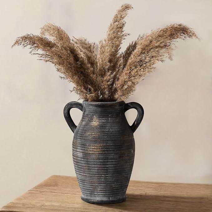 Vaseking Ceramic Rustic Vase, 9.8 inch Farmhouse Vases Home Decor, Bronze | Large Minimalist Decorative Vase with 2 Handles, for Living Room, Enterway, Table Decoration, Gift