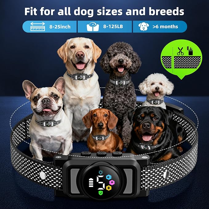 Jicawz Dog Bark Collar for Large Medium Small Dogs, AI No-Bark Collar for Dogs Training Collar, Smart Barking Collar, Rechargeable Bark Collar