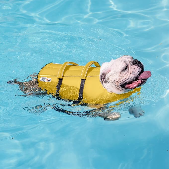 Outward Hound Granby Splash Dog Life Jacket, Life Vest, Yellow, X-Small | Max Buoyancy, Adjustable Fit, Head/Neck Support, Rescue Handle, Reflective, Swimming & Boating, X-Small Dogs (11–15" Girth)