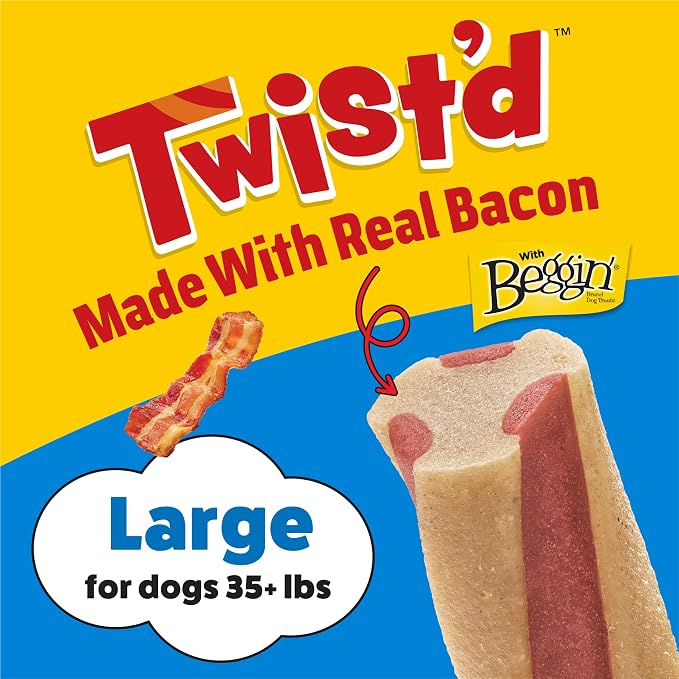 Purina Busy with Beggin Twisted Dog Treats, with Real Bacon, 10 ct Pouch | Bacony dog treat wrapped around long-lasting Busy chew, rawhide free, with no artificial flavors, made in the USA