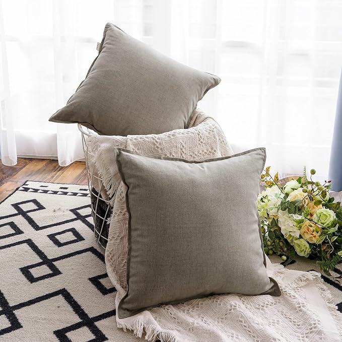 Jeanerlor Decorative Cotton Linen Couch 26"x26" Throw Pillow Case for Sofa Durable Classy, Comfortable Cushion Cover (65 x 65cm), Gray
