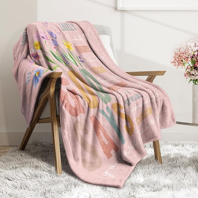 Baptism Gifts for Girl, Christian Floral Blanket for Women | Religious Birthday Gift for Women, Blanket for Mom Daughter Sister Friend, Confirmation Spiritual Gift for Her