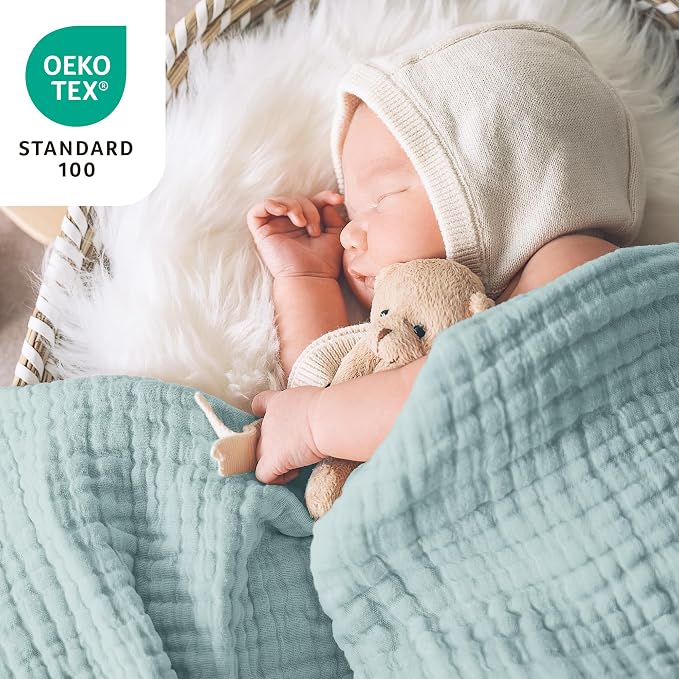 Love's cabin 100% Cotton Muslin Blanket, 6 Layer Lightweight Breathable Gauze Twin Size Blanket 60 x 80 Inches, Soft Summer Blanket for Bed or Couch, Cyan