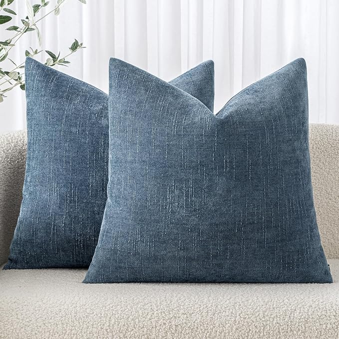 MIULEE Textured Chenille Throw Pillow Covers 18x18 Inch Dark Grey Blue | Pack of 2 Decorative Soft Throw Pillows, Solid Textured Cushion Covers, Modern Home Decor for Couch Sofa Bedroom Living Room