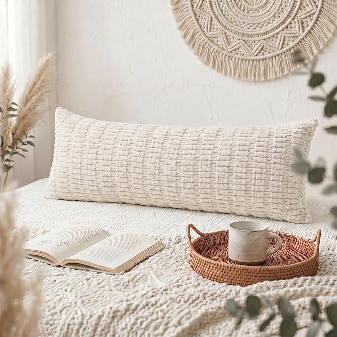 Fancy Homi Decorative Throw Pillow Covers for Bed Couch Bedroom Bench, Soft Corduroy Solid Pillow Case, Rustic Farmhouse Boho Room Decor,36" x 14" (Pack of 1),Cream