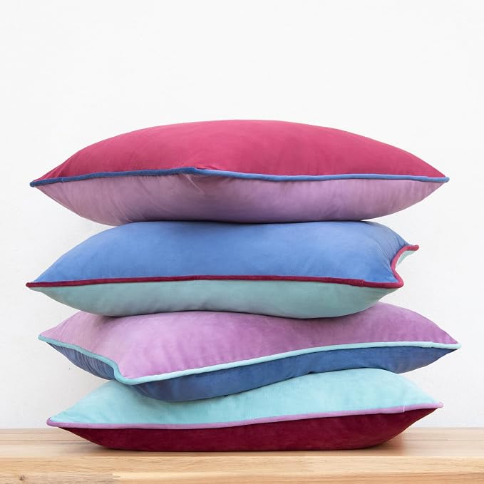 MONDAY MOOSE Decorative Throw Pillow Covers Cushion Cases, Set of 4 Soft Velvet Modern Double-Sided Designs, Mix and Match for Home Decor, Pillow Inserts Not Included (22x22 inch, Purple/Blue)
