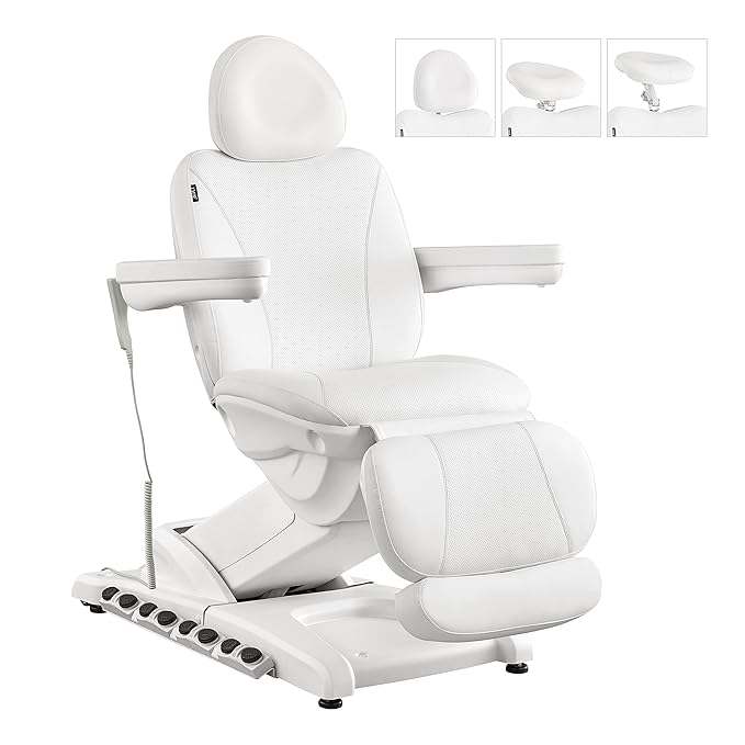 DIR Spa Full Electrical 4 Motor Facial Beauty Bed - Doctor, Tattoo, Medical, Podiatry Chair with Thermal Heated Seats Apollo - White