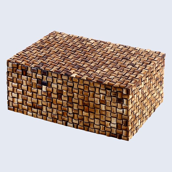 Handicrafts Home Large Decorative Storage Box with Lid – 12X8X5” Coffee Table Organizer, Keepsake- Decorative Boxes for Home Decor, Stylish Decorative Box for Office Decor-Mekong Chai