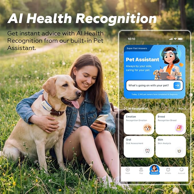 DBDD Smart GPS Tracker for Dogs - Real-Time Location & AI Health Assistant, Waterproof Electronic Fence Collar for Escape