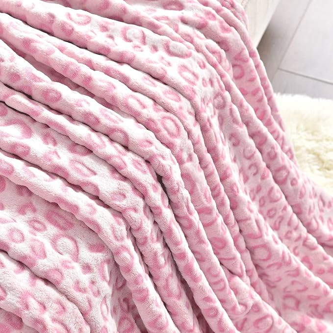 PLEASANT BOULEVARD | Leopard Throw Blanket Fleece, Premium Lightweight Cozy Warm Plush Microfiber Pink Blanket for Couch Sofa and Bed (Pink, Queen (90 x 90 inches))