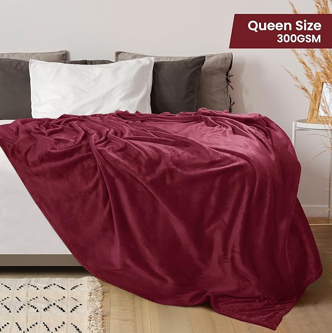 Utopia Bedding Soft Fleece Bed Blanket Queen Size Burgundy (90x90 Inch) | Microfiber Plush Warm Lightweight Breathable Cozy Blanket Anti-Static, All Season Use, Gift for Women and Men