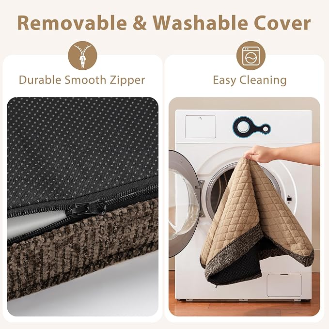 JOEJOY Orthopedic Dog Bed for Large Dogs, Washable Dog Crate Bed Large Sized with Removable Cover, Egg Memory Foam Big Pet Beds, Brown, 35"x22"