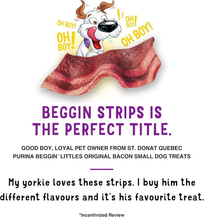 Purina Beggin' Fun Size Dog Treats, Original with Bacon, 25 oz Pouch | Big bacony flavor in a soft, easy-to-chew texture, with real meat as the first ingredient and no artificial flavors